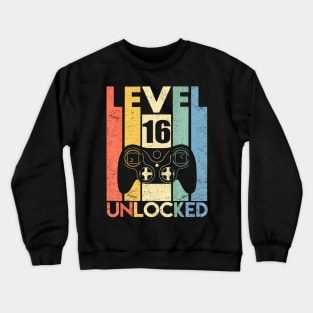 Level 16 Unlocked  16th Video Gamer Birthday Crewneck Sweatshirt